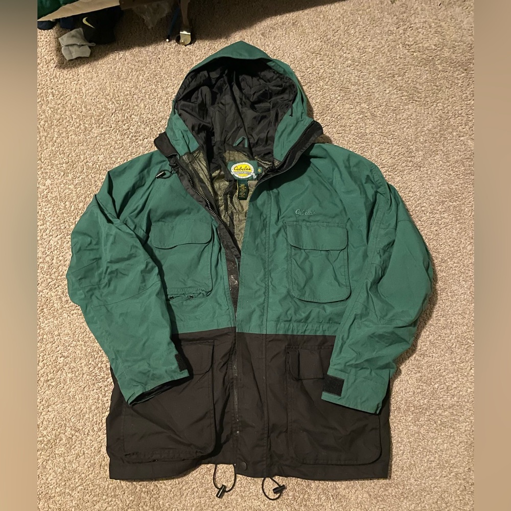 Mens Cabelas Gore Tex Guidewear
Fishing Green Hooded Jacket XL
Waterproof T35